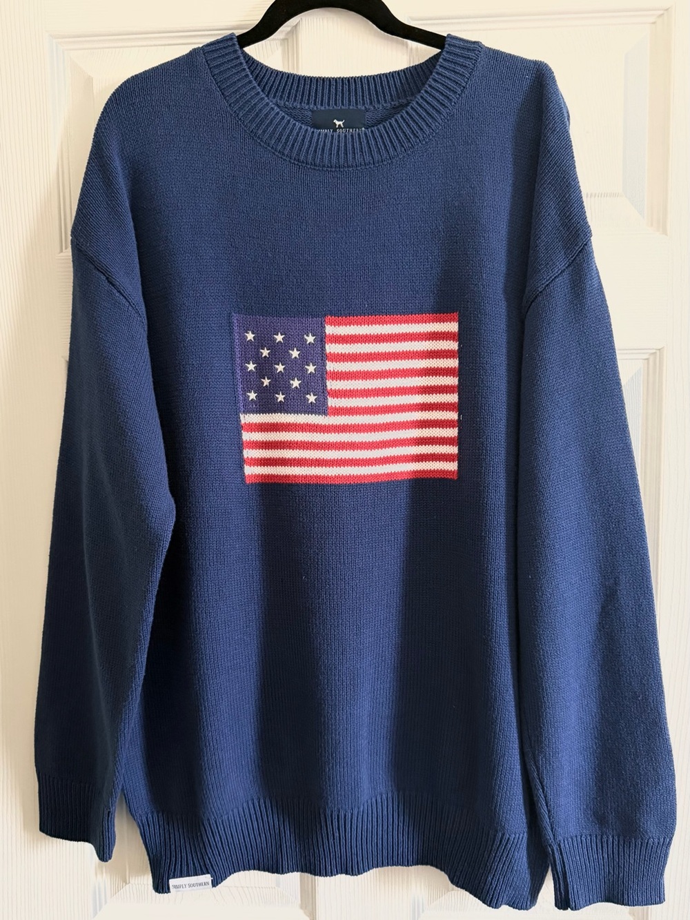 NWT Simply Southern Men's Navy Crewneck Sweater with American Flag